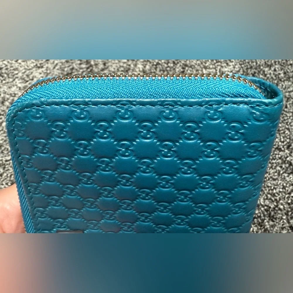 Gucci microguccissima blue zip around long wallet